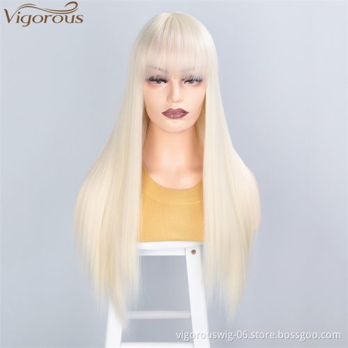 Vigorous Women's Long Straight with Bangs Synthetic Wig Heat Resistant Fiber Hair Cosplay Party Wigs Wholesale Price